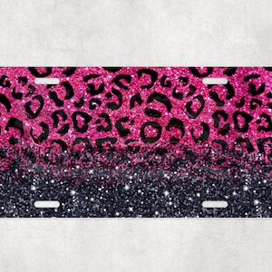 License Plate Leopard Pink Glitter PNG, Car Plate, Car Tag, Front Car Plate, Car Accessory, Front Styles