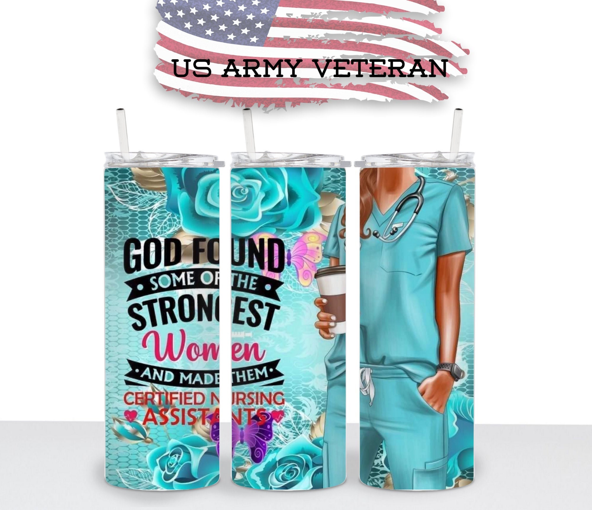 God Made Strong CNA Tumbler Wrap Image, 20 oz Skinny Tumbler, Print, Sublimation, Straight Image, Waterslide, PNG Download