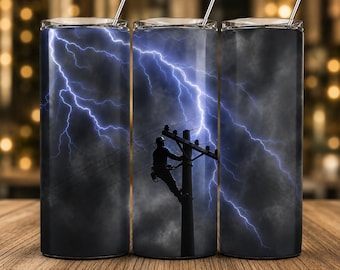 Lineman Storm Lightning Tumbler Wrap PNG | Electrician Utility Worker Gift (Digital Download)