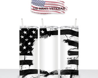 Black American Flag, 20oz Skinny Tumbler, Print, Sublimation, Straight Image, Waterslide, PNG Download
