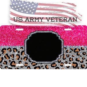 Sublimation License Plate Template, Leopard Print Car Tag PNG, Leopard Print PNG, Dark Pink Glitter License Plate Design, Car Tag File PNG
