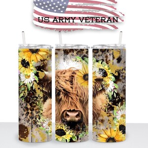 Cow, Sunflower, Leopard Tumbler Wrap Image, 20 oz Skinny Tumbler, Print, Sublimation, Straight Image, Waterslide, PNG Download