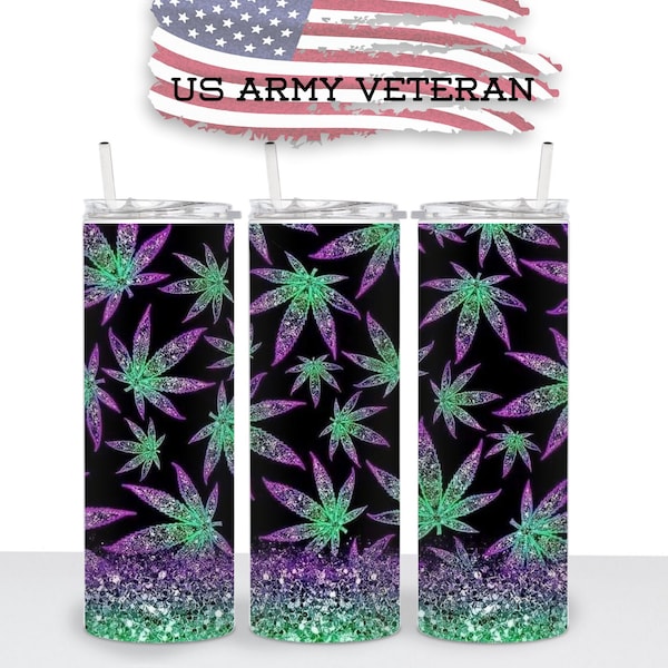 Green Glitter Weed Leaf 420 Tumbler Wrap Image, 20 oz Skinny Tumbler, Print, Sublimation, Straight Image, Waterslide, PNG Download