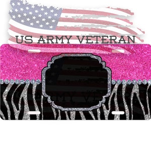 Sublimation License Plate Template, Zebra Print Car Tag PNG, Zebra Print PNG, Pink Glitter License Plate Design, Car Tag File PNG