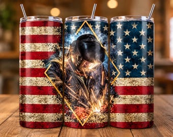 Patriotic Welder 20oz Tumbler Wrap PNG | American Flag Welding Sublimation Design | Welder Gift Digital Download