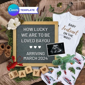 Digital Louisiana Baby Announcement, Pregnancy Announcement Cajun, Bayou Baby, Editable Canva