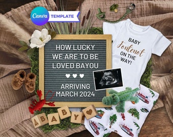 Digital Louisiana Baby Announcement, Pregnancy Announcement Cajun, Bayou Baby, Editable Canva
