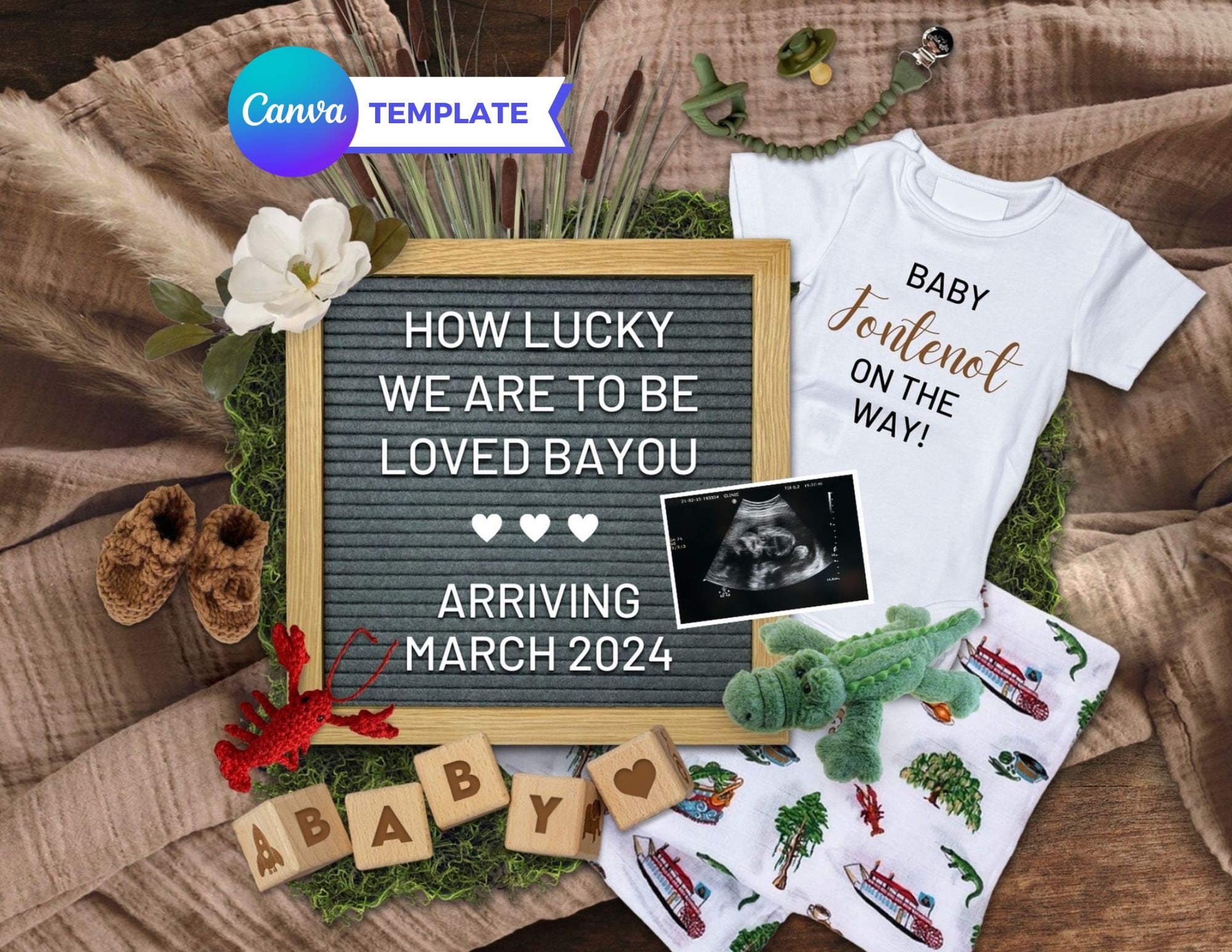 Digital Louisiana Baby Announcement, Pregnancy Announcement Cajun