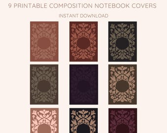 Printable Composition Notebook Covers Bundle, Nordic Floral PDF Covers, Instant Download