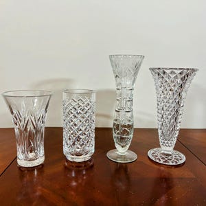 Crystal Vase Collection: Diamond Cut Clear Glass, Centerpiece Pedestal Bud Vase, Home Decoration Gift