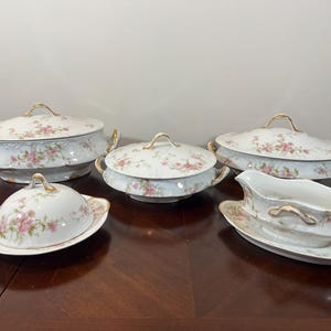Vintage Haviland Serving Bowl Butter Dish Gravy Boat with Pink Flower Pattern, Dinner Party, Housewarming Wedding Gift, Limoges France