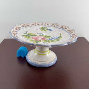 Vintage Pedestal Dessert Stand Server, Footed Cake Plate Tray, Candy Fruit Dish, Hand Painted Pink Floral Design, Dinner Tea Party, Gift