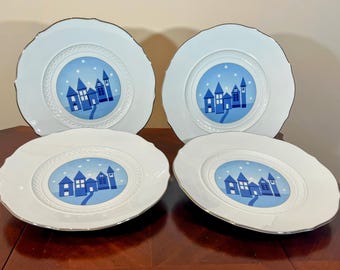 Richard Ginori 1735 Porcelain Side Plates: Blue Floral Border, Set