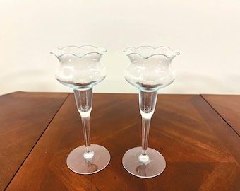 Candelabros de cristal vintage Princess House Heritage, borde de tulipán, juego de 2
