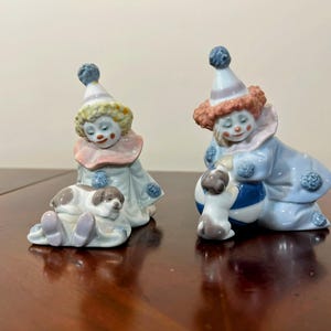Lladro Clown Collection Figurine #5277, #5278 Pierrot With Puppy & Ball, Home Decoration, Vintage Limited Edition, Elegant Wedding Gift