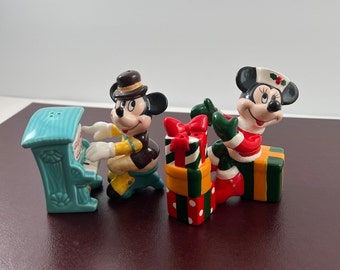 Mickey Minnie Salt & Pepper Shakers, Collectible, Cartoon, Piano, Christmas Gift, Ceramics, Magic kingdom, Disney, Enesco, Shaker Collection