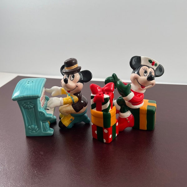 Mickey Minnie Salt & Pepper Shakers, Collectible, Cartoon, Piano, Christmas Gift, Ceramics, Magic kingdom, Disney, Enesco, Shaker Collection