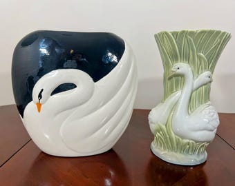 Ceramic Swan Figurine Vase Collection, Black & White Valencia, Miquel Requena Spain Pottery Art, Gift