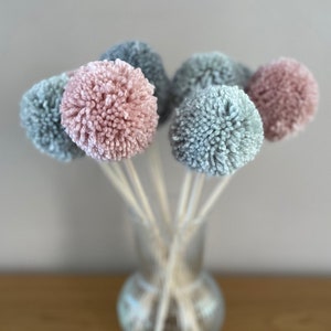 Handmade Pom Pom Flower Bouquet | Colourful Artificial Floral Arrangement | Home Decor Gift | Dusty Pink | Grey | Unique Vase Arrangement |