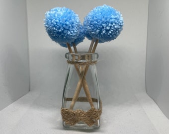 Pom Pom Blumen | Mini Glasvase | Bunte Einzigartige Accessoires | Wolke hellblau | Wohnzimmer | Schlafzimmer | Wohnkultur | Boho | Regal Styling