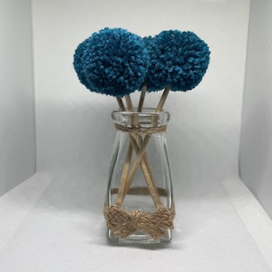 Mini Teal Pom Pom Flowers in Glass Vase | Home Shelf Decor | Flower Arrangement | Table Centrepiece | Gift for Home | Unique Gift