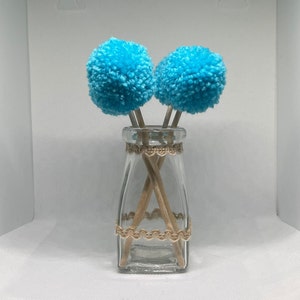 Mini Aqua Blue Pom Pom Flowers in Glass Vase | Home Shelf Decor | Flower Arrangement | Table Centrepiece | Gift for Home | Unique Gift