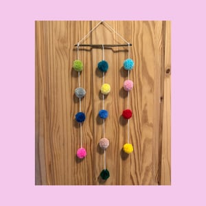 Vibrant Multicoloured Pom Pom Wall Hanging | Boho Home Decor | Handmade Wall Art | Rainbow