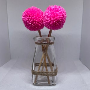 Mini Neon Pink Pom Pom Flowers in Glass Vase | Home Shelf Decor | Flower Arrangement | Table Centrepiece | Gift for Home | Unique Gift