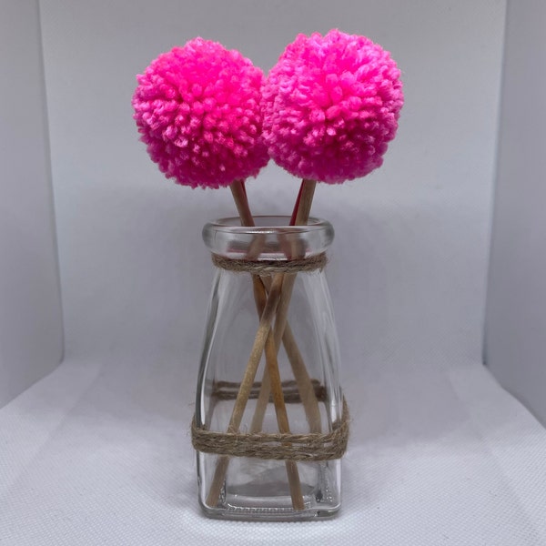 Pom Pom-bloemen | mini glazen vaas | Kleurrijke unieke accessoires | Helder snoeproze | Lounge | Slaapkamer | Woondecoratie | Boho | Plank-styling