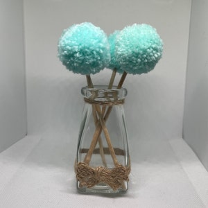 Mini Spearmint Pom Pom Flowers in Glass Vase | Home Shelf Decor | Flower Arrangement | Table Centrepiece | Gift for Home | Unique Gift