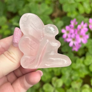 rose Quartz fairy, crystal fairy, rose quartz carving, fae, fairy carving