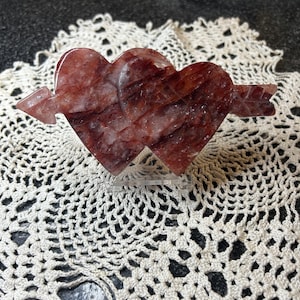 Fire quartz, Cupid heart, fire quartz heart, hematoid quartz, red quartz, golden healer, crystal heart, Valentine’s Day, crystal carving