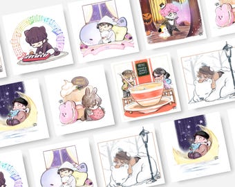 BTS Cute Chibi Fanart Series 8.5x8.5 inch Square Kpop Prints | Jungkook, V, Jimin, RM, J-Hope, Suga, Jin, ARMY
