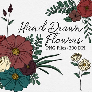Hand Drawn Flowers Clip Art/ Flowers PNG Files