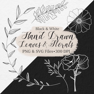 50 Hand Drawn Leaves & Flowers Clip Art Files/ PNG and SVG Files