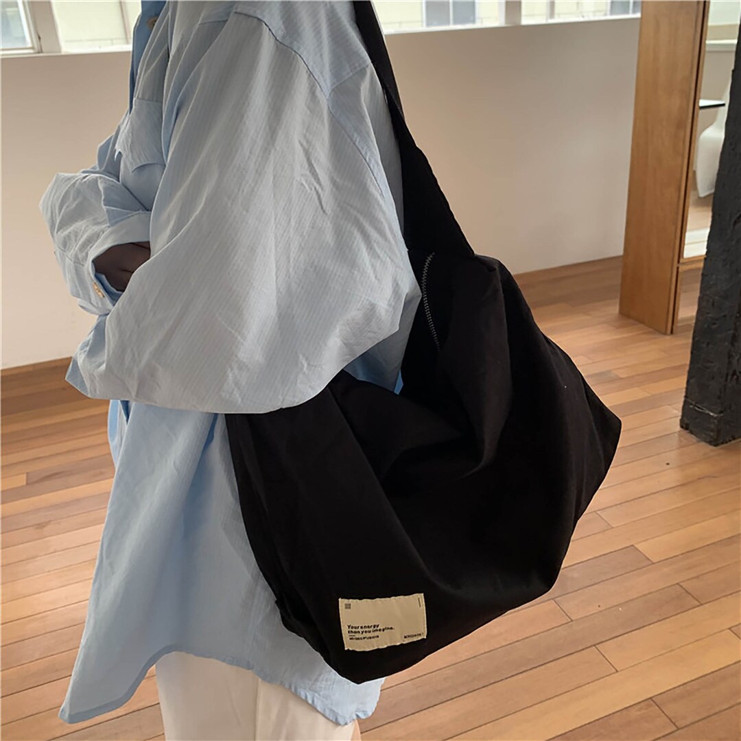 Zippered Tote Bag, Black Canvas Bag, Grocery Bag, Khaki School Bag