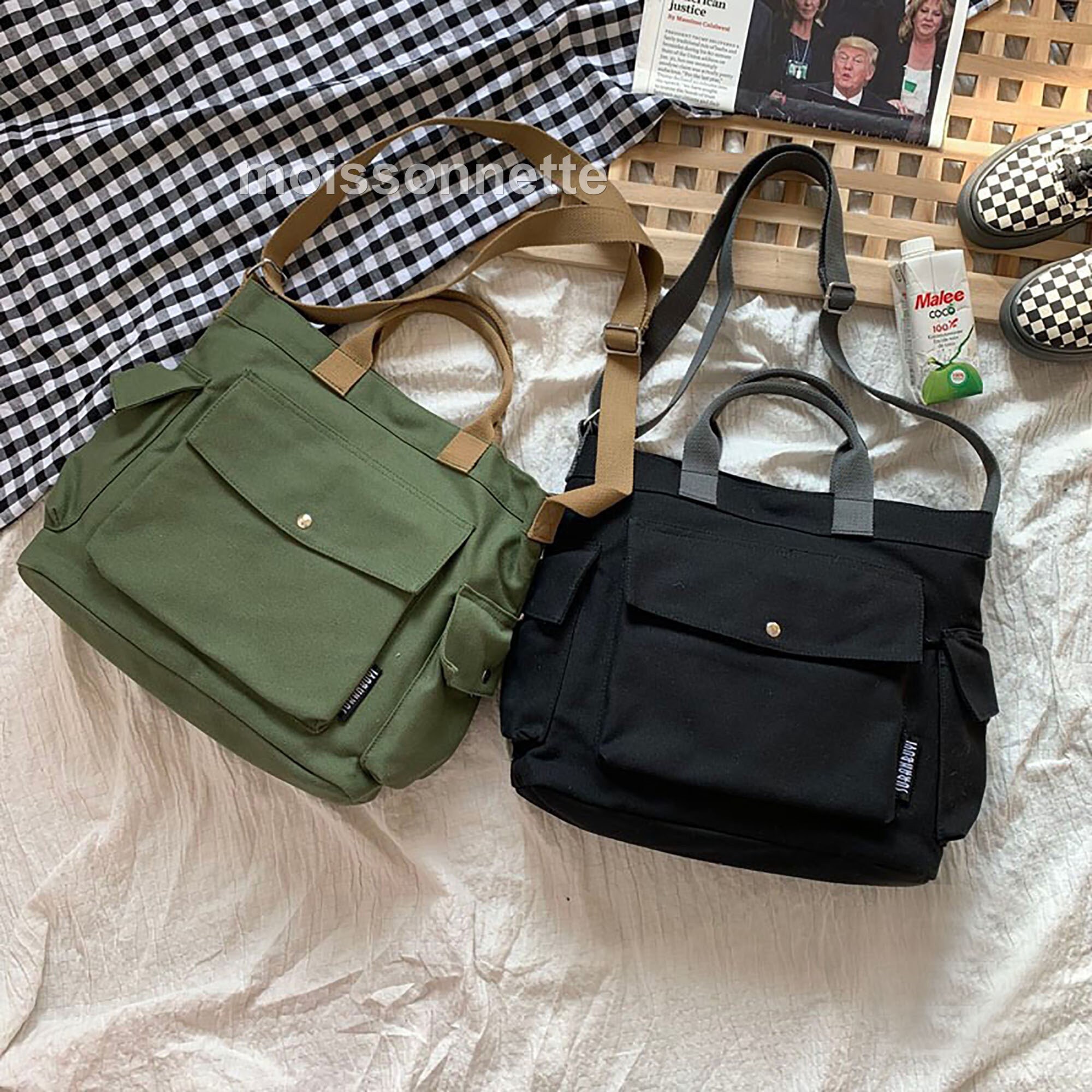 4 Colors Shoulder Canvas Satchel Bags With Closure Etsy