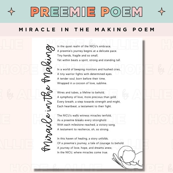 Miracle in the Making Poem for Preemies in the NICU, Preemie Poem, Nicu Mama Gift, Nicu Keepsake, Nicu Graduate, Prematurity Awareness