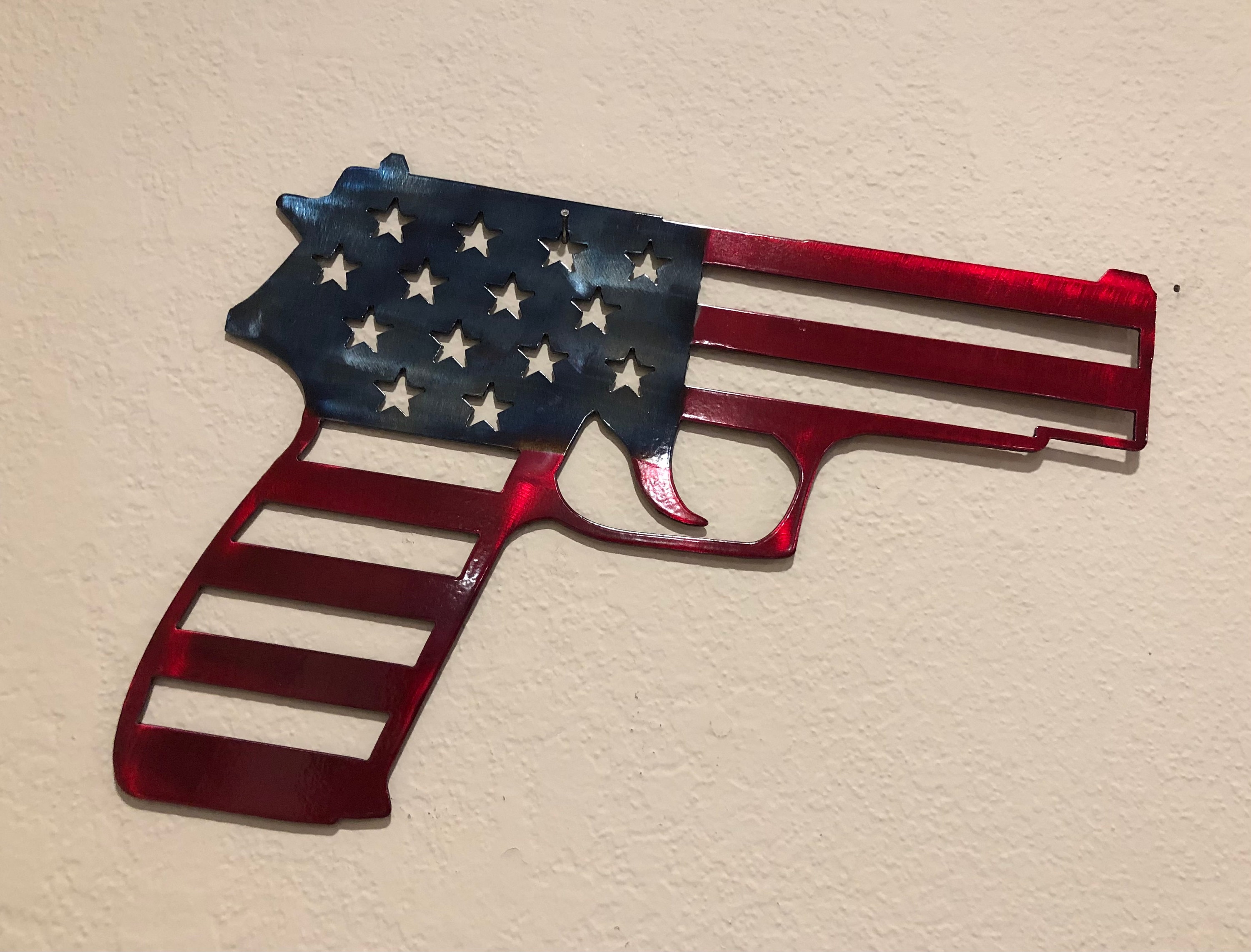 Patriotic Handgun, American Flag, Gun, Metal Wall Art, American Wall Art, Gun Metal Art Etsy