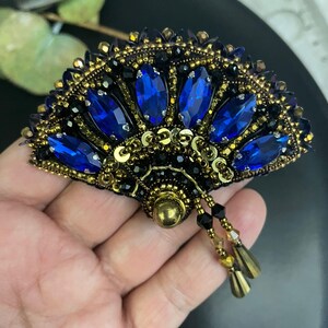 Handmade Blue Range Brooch, Exclusive Pin, Luxury Jewellery, Authentic Accessory, Gift for Mom, Customized Design, Beaded Range Brooch