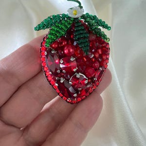 Strawberry Brooch, Cute Fruit Pin, Gift For Fruit Lovers, Inspired Jewellery, Luxury Beaded Brooch, Glamour Strawberry Brooch, Gift For Mom