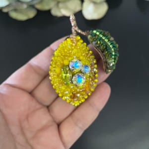 Handmade Yellow Lemon Brooch, Embroidered Lemon Pin, Beaded Lemon Brooch,Inspired Pin For Summer, Fresh&Fun Accessory, Citrus Jewellery Gift