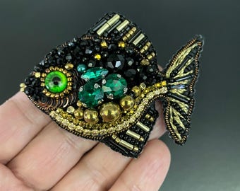 Handmade Black Fish Brooch, Elegance of The Seas, Stylish Fish Pin, Timeless Accessory, Chic Jewellery, For Fish Lovers, Valentine’s  Gift