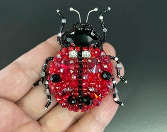 Handmade Ladybug Brooch, Unique Design, Valentines Gift, Lucky Charm Accessory, Inspired Jewellery, Red and Black Ladybug Pin, Animal Lovers