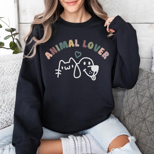 Animal Lover Sweatshirt For Mom Sister Friend, Cat Dog Pet Gift Owner Sweater, Women Retro Animal Top, Unisex Crewneck Shirt For Dog Lovers