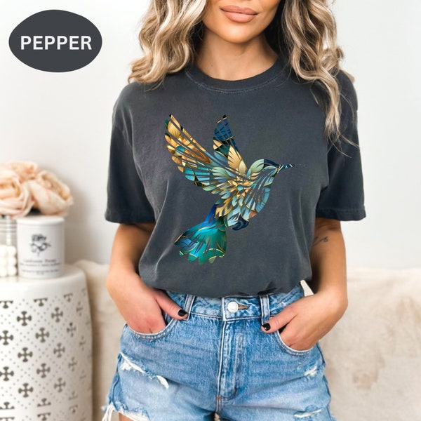 Floral Hummingbird T Shirt For Mom Sister, Bird Lover Gift For Friend, Spring Wildflower Bird Watcher Shirt, Bird Nerd Tee For Women