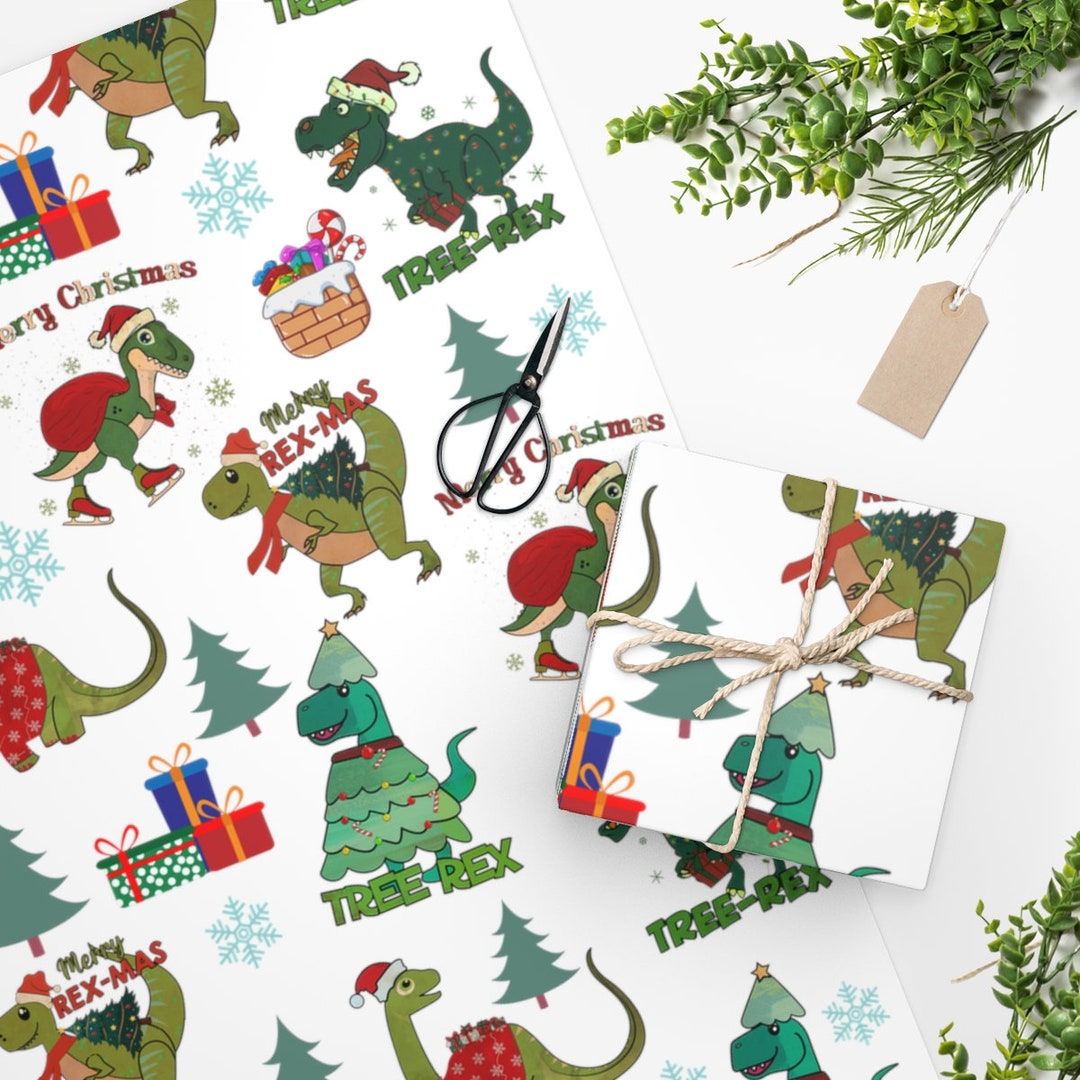Trex Santa Dinosaur Christmas Wrapping Paper Dino Gift Wrap Etsy
