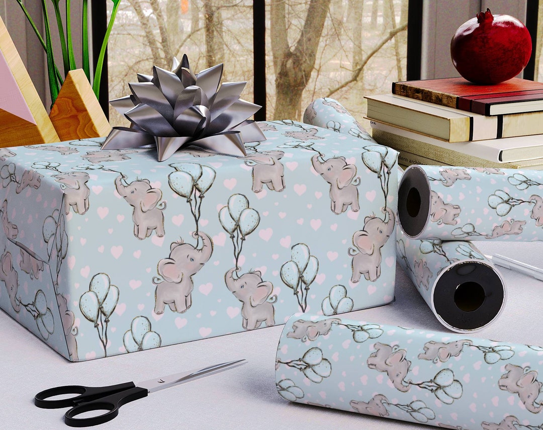 Baby Elephant Wrapping Paper, Genderneutral Gift Wrap, Unisex Wrapping