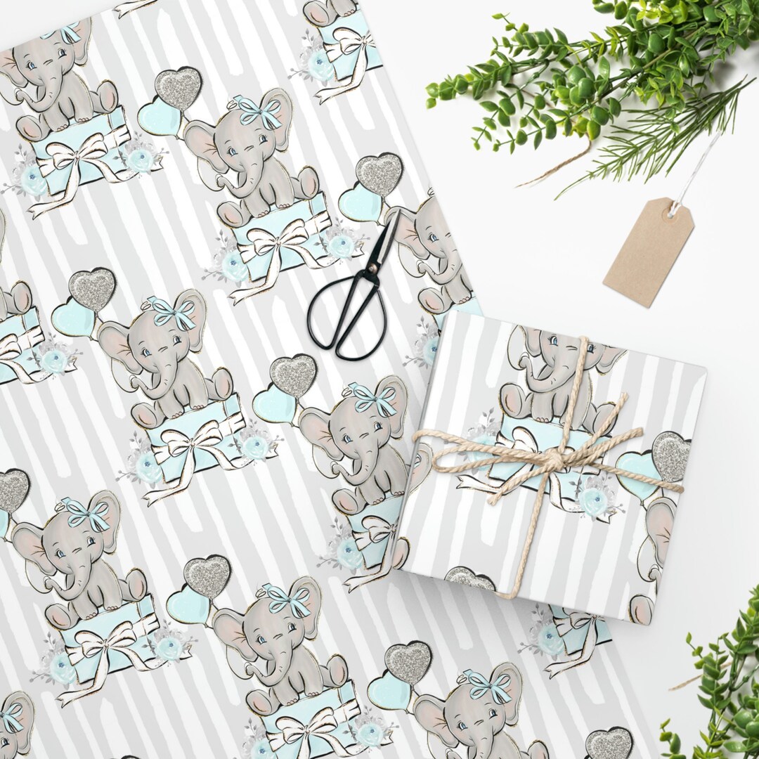 Baby Elephant Gift Wrap Baby Shower Wrapping Paper Animal Etsy
