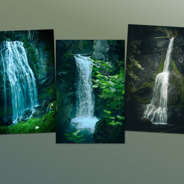 Waterfalls Greeting Card Set | Pacific Northwest Blank Photo Note Cards | Folded, Flat, Postcards